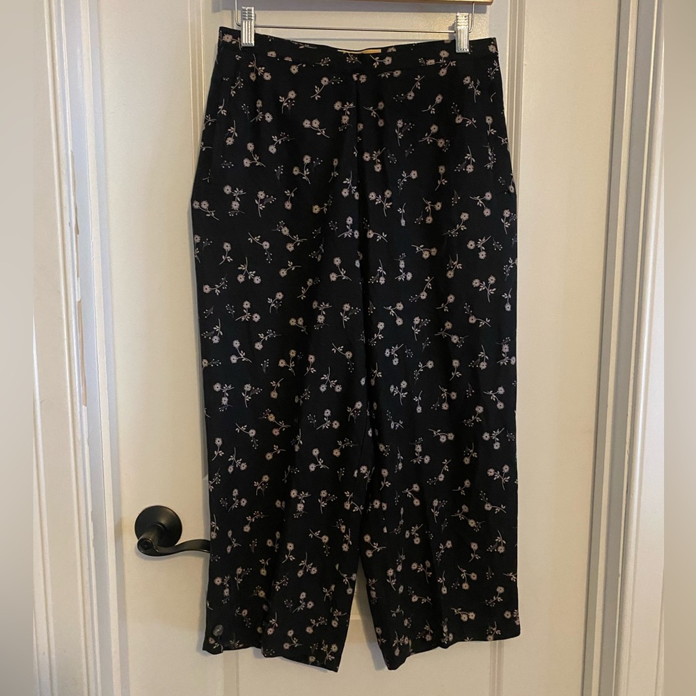 Bobby Chan Black Floral Silk Blend Cropped Trousers